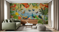 Vintage Peacock and Tropical Botanical Explorer Wall Mural
