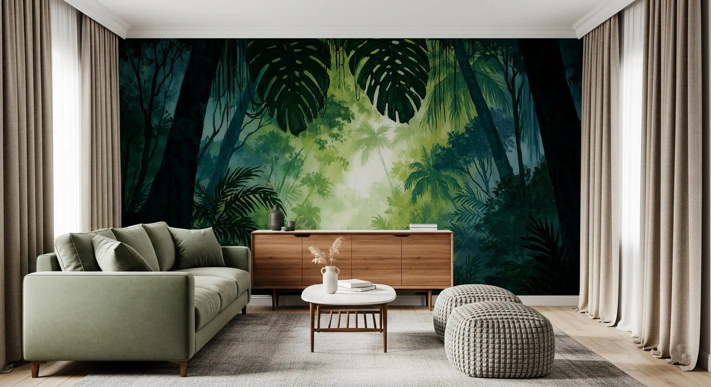 Misty Tropical Rainforest Canopy Wall Mural