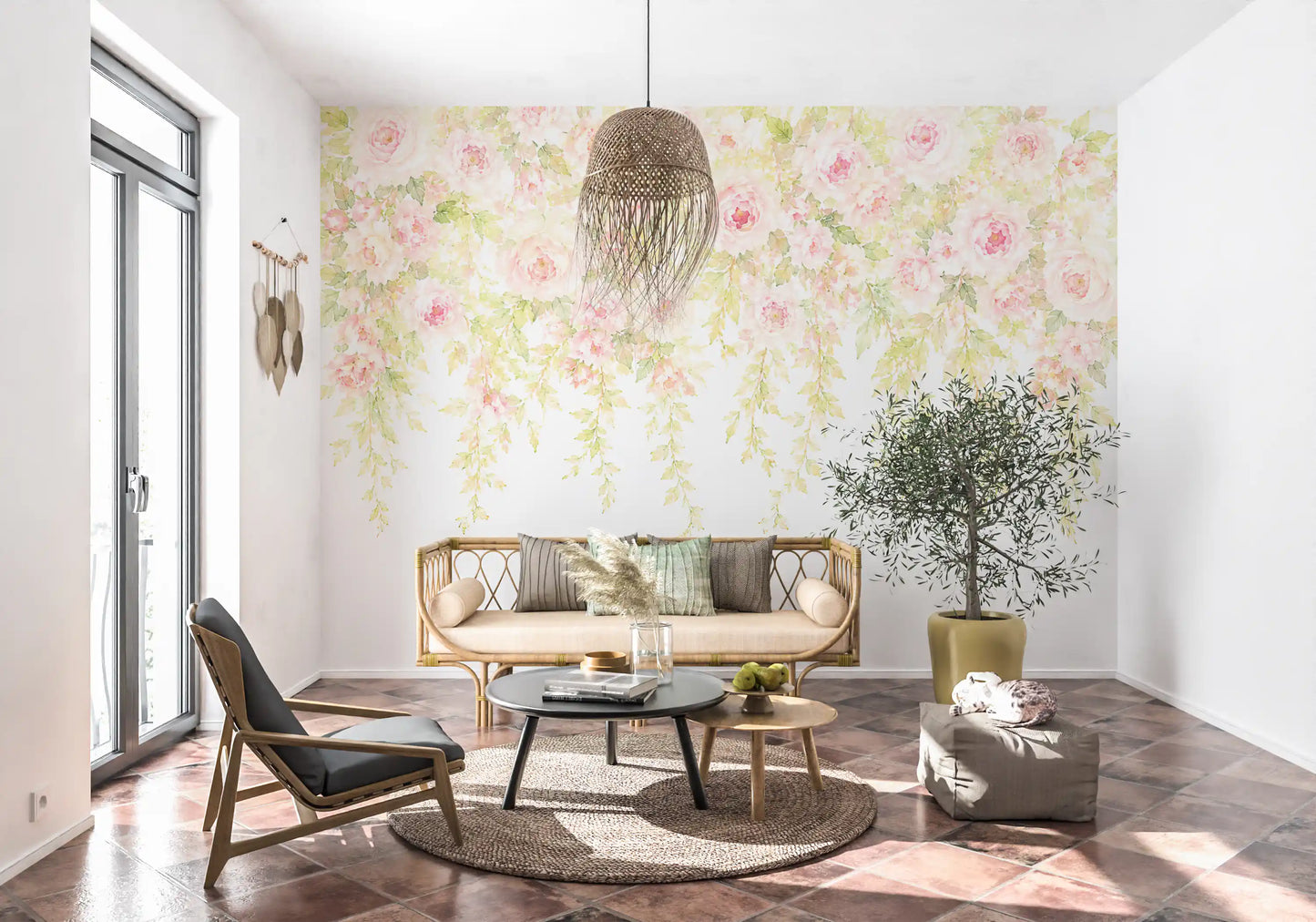 Soft Blush Rose Cascades Wall Mural