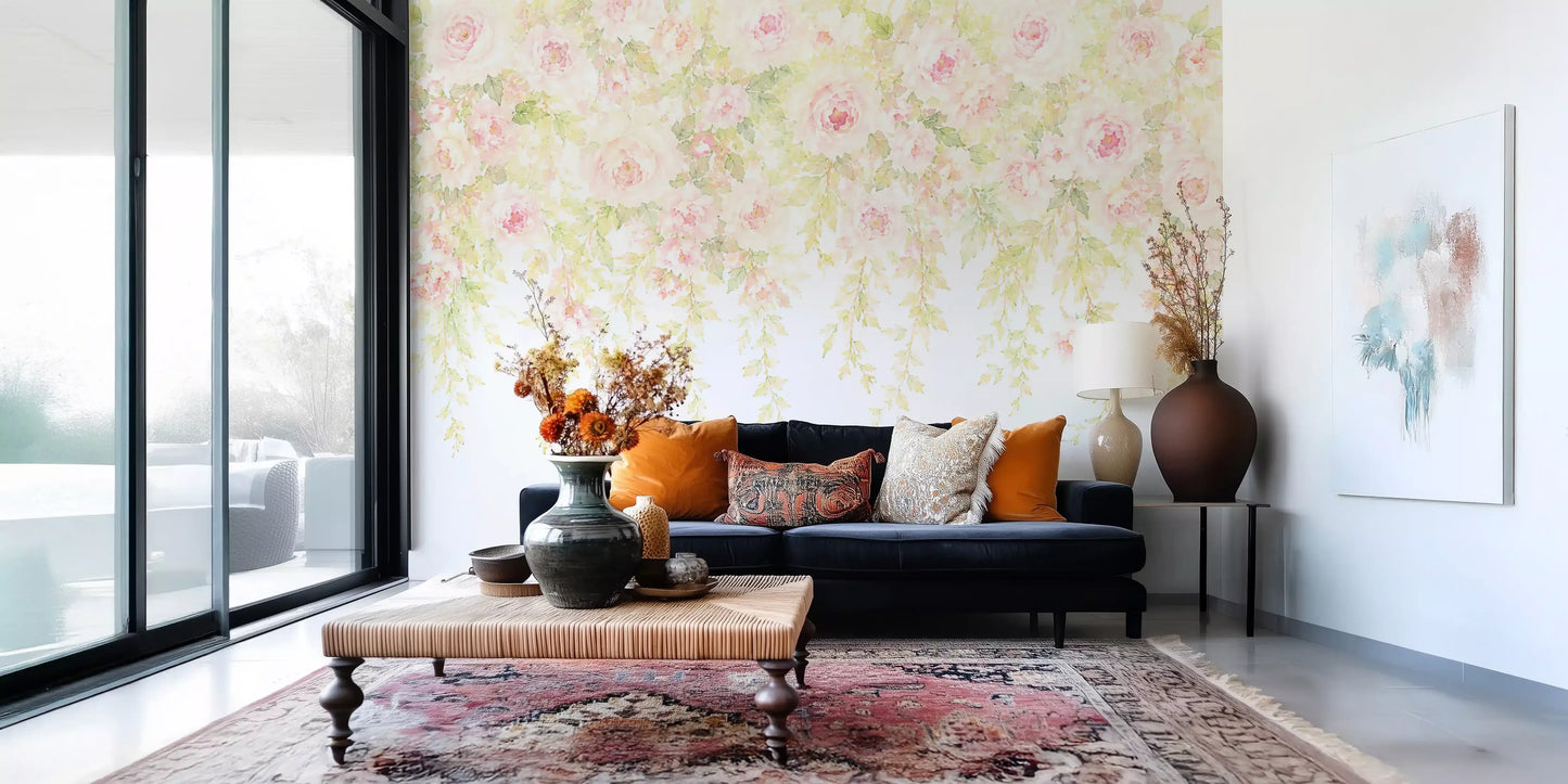 Soft Blush Rose Cascades Wall Mural