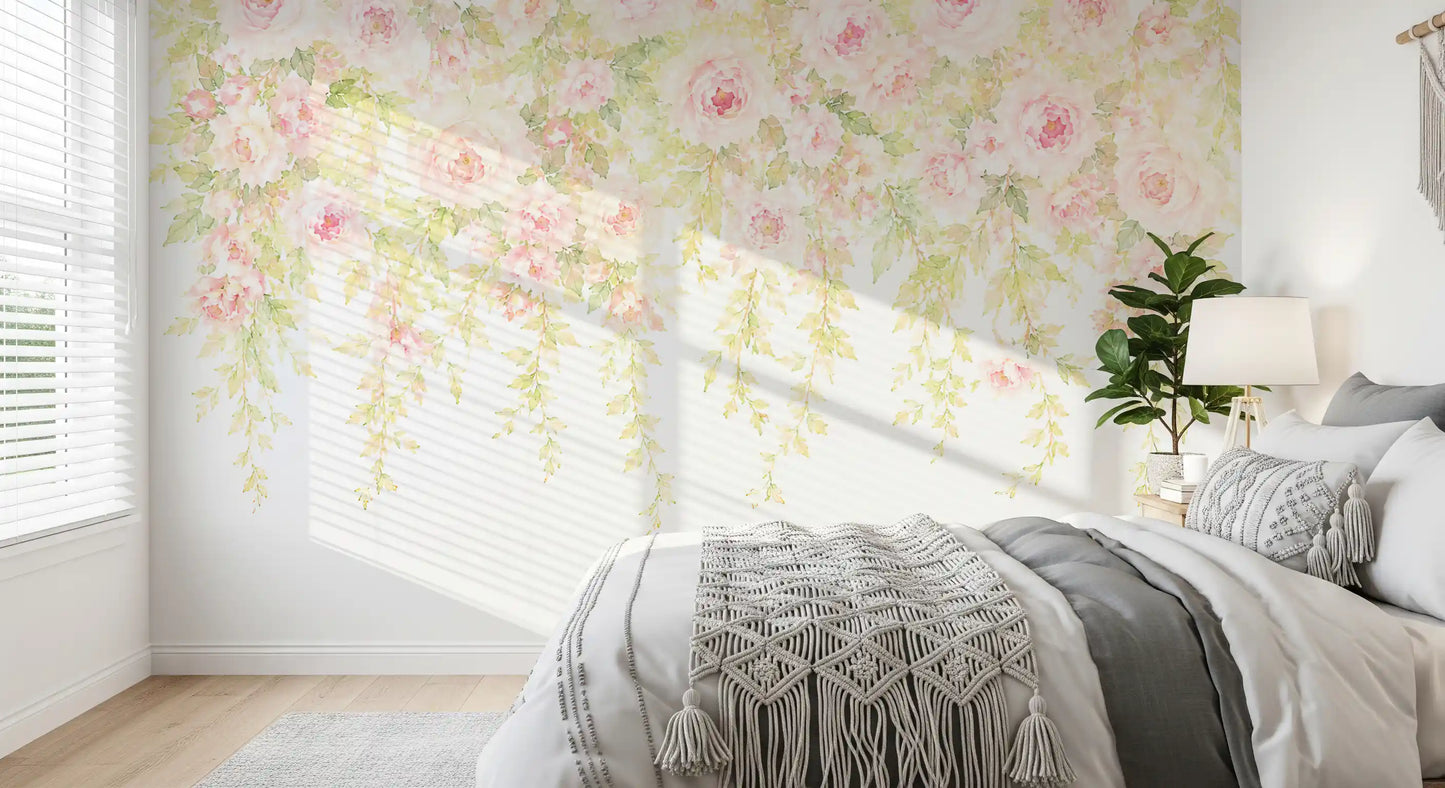 Soft Blush Rose Cascades Wall Mural