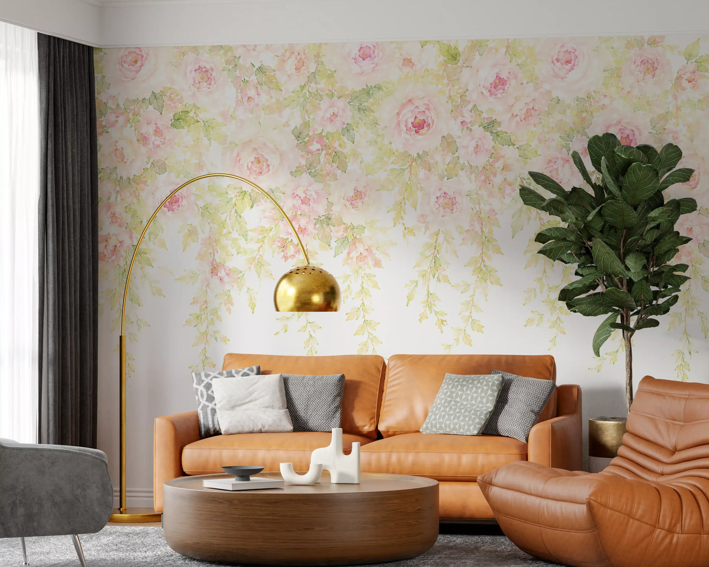 Soft Blush Rose Cascades Wall Mural