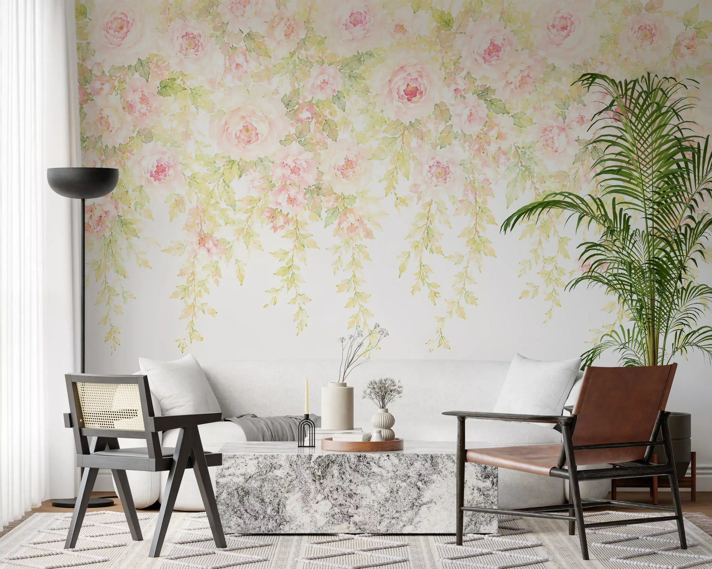 Soft Blush Rose Cascades Wall Mural