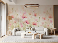 Blush Pink Meadow Wildflowers Wall Mural