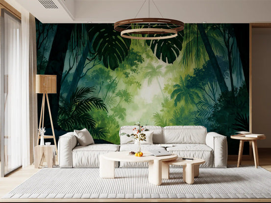 Verdant Tropical Forest Glade Wall Mural