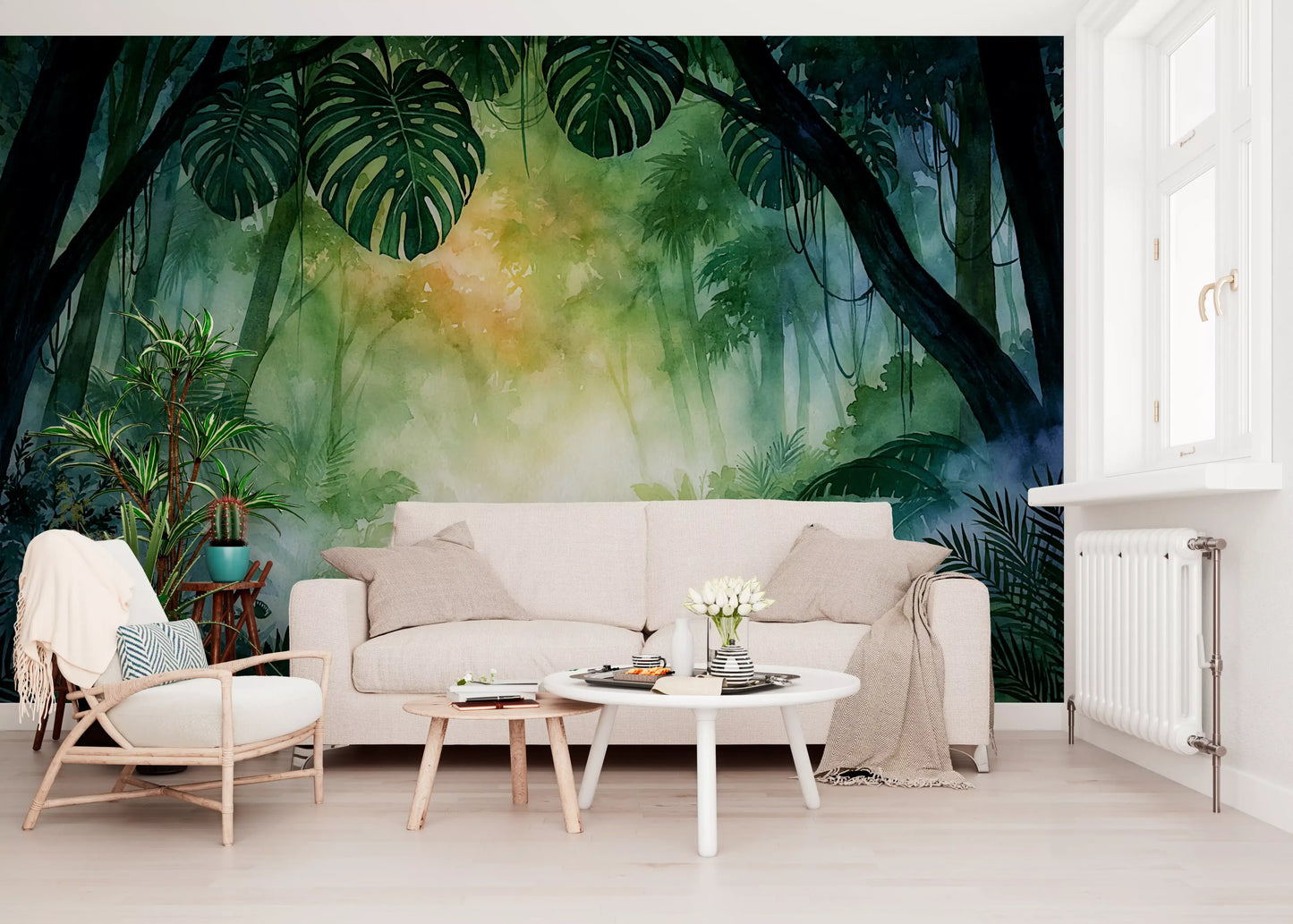 Sunlit Emerald Foliage Impression Wall Mural