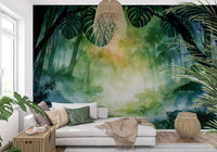 Sunlit Emerald Foliage Impression Wall Mural