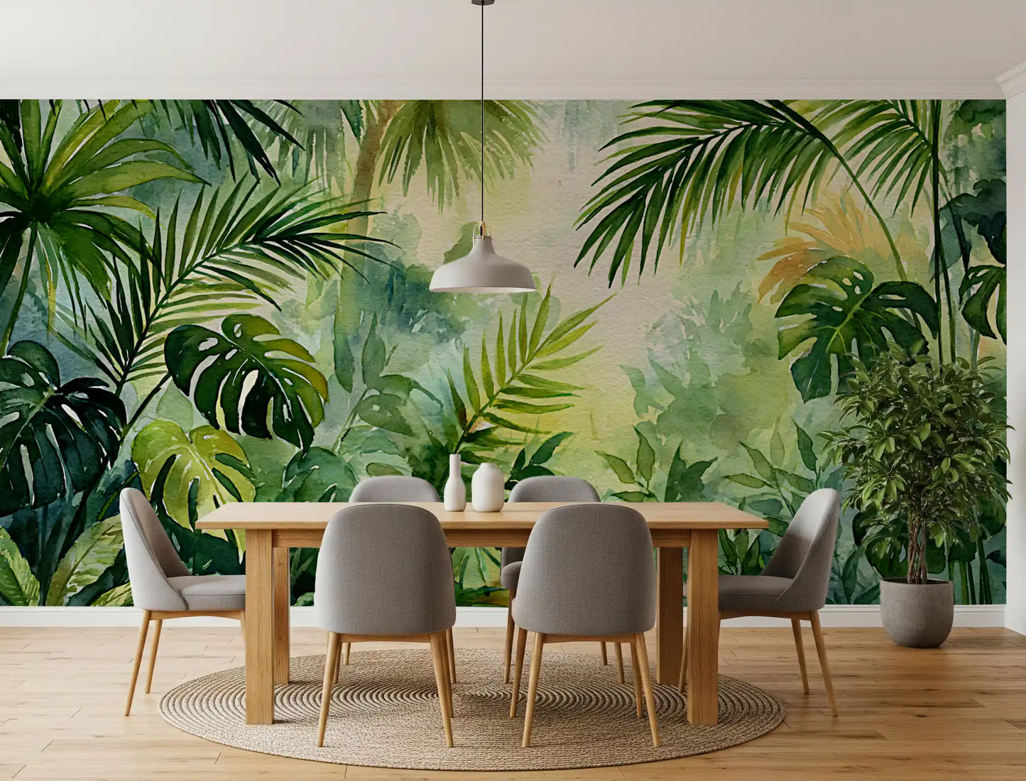 Misty Tropical Oasis Foliage Wall Mural