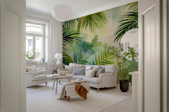 Misty Tropical Oasis Foliage Wall Mural