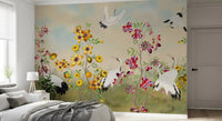Golden Bloom and Avian Flight Mural Wall Mural
