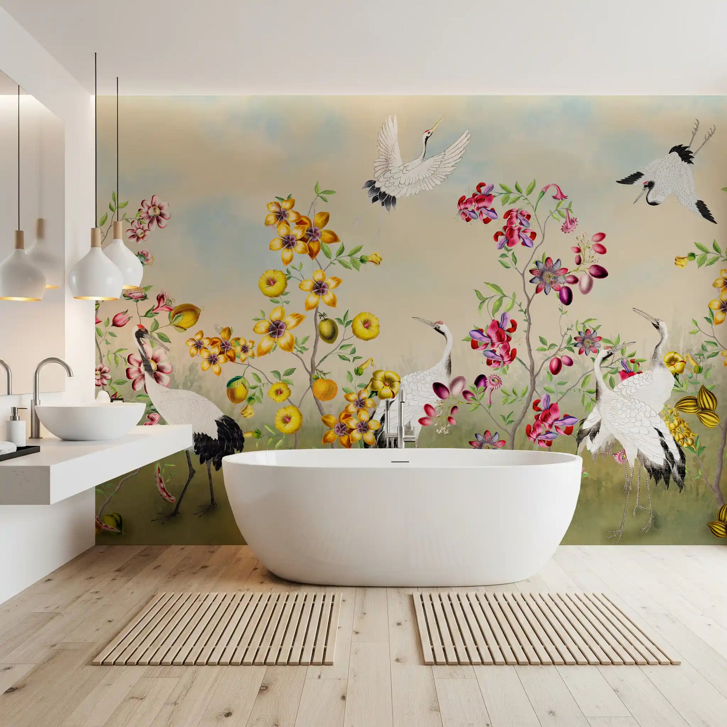 Golden Bloom and Avian Flight Mural Wall Mural