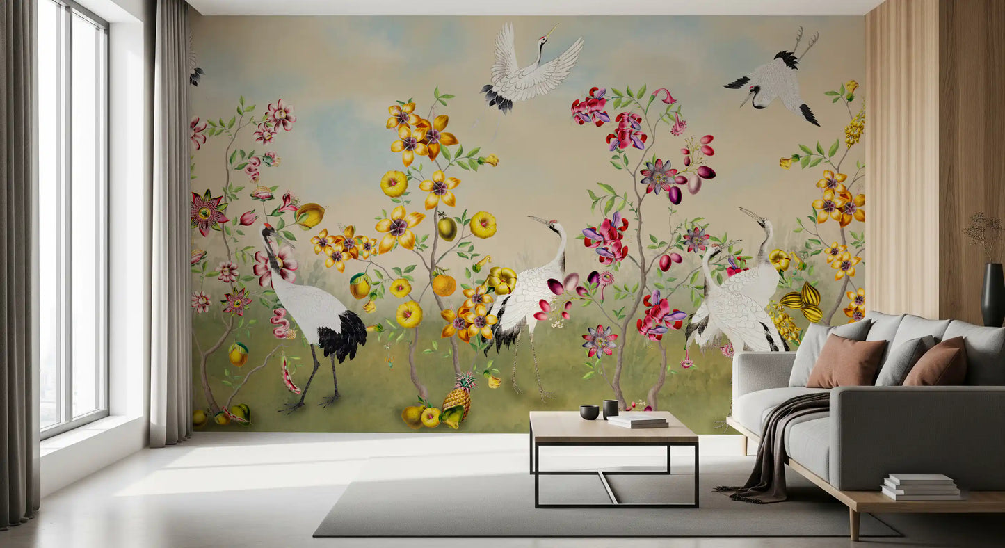 Golden Bloom and Avian Flight Mural Wall Mural