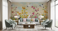 Golden Bloom and Avian Flight Mural Wall Mural
