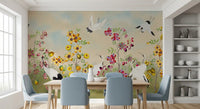 Golden Bloom and Avian Flight Mural Wall Mural