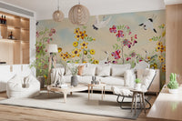 Golden Bloom and Avian Flight Mural Wall Mural