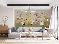 Golden Bloom and Avian Flight Mural Wall Mural