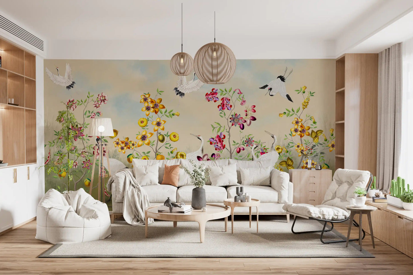 Golden Bloom and Avian Flight Mural Wall Mural