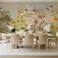 Golden Bloom and Avian Flight Mural Wall Mural