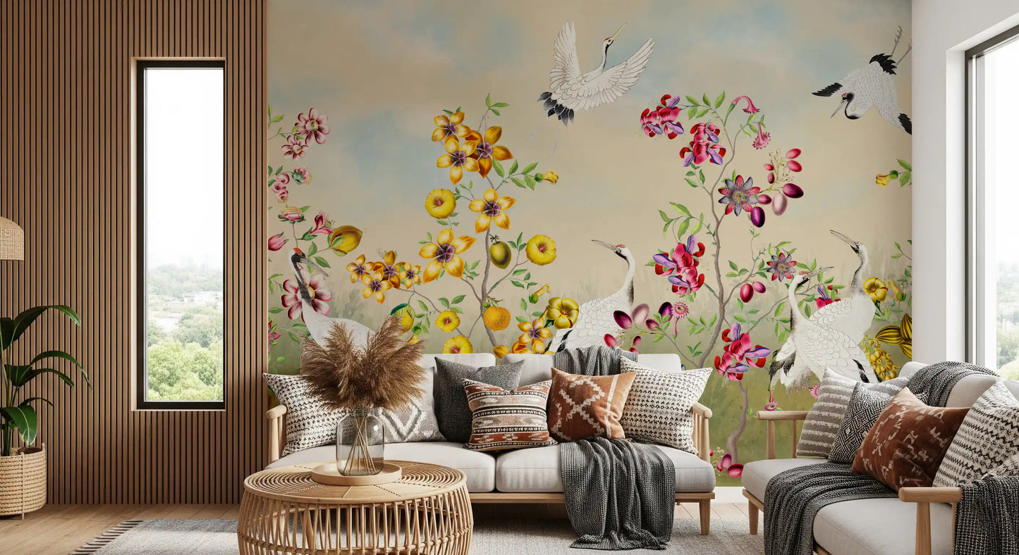 Golden Bloom and Avian Flight Mural Wall Mural