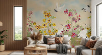 Golden Bloom and Avian Flight Mural Wall Mural