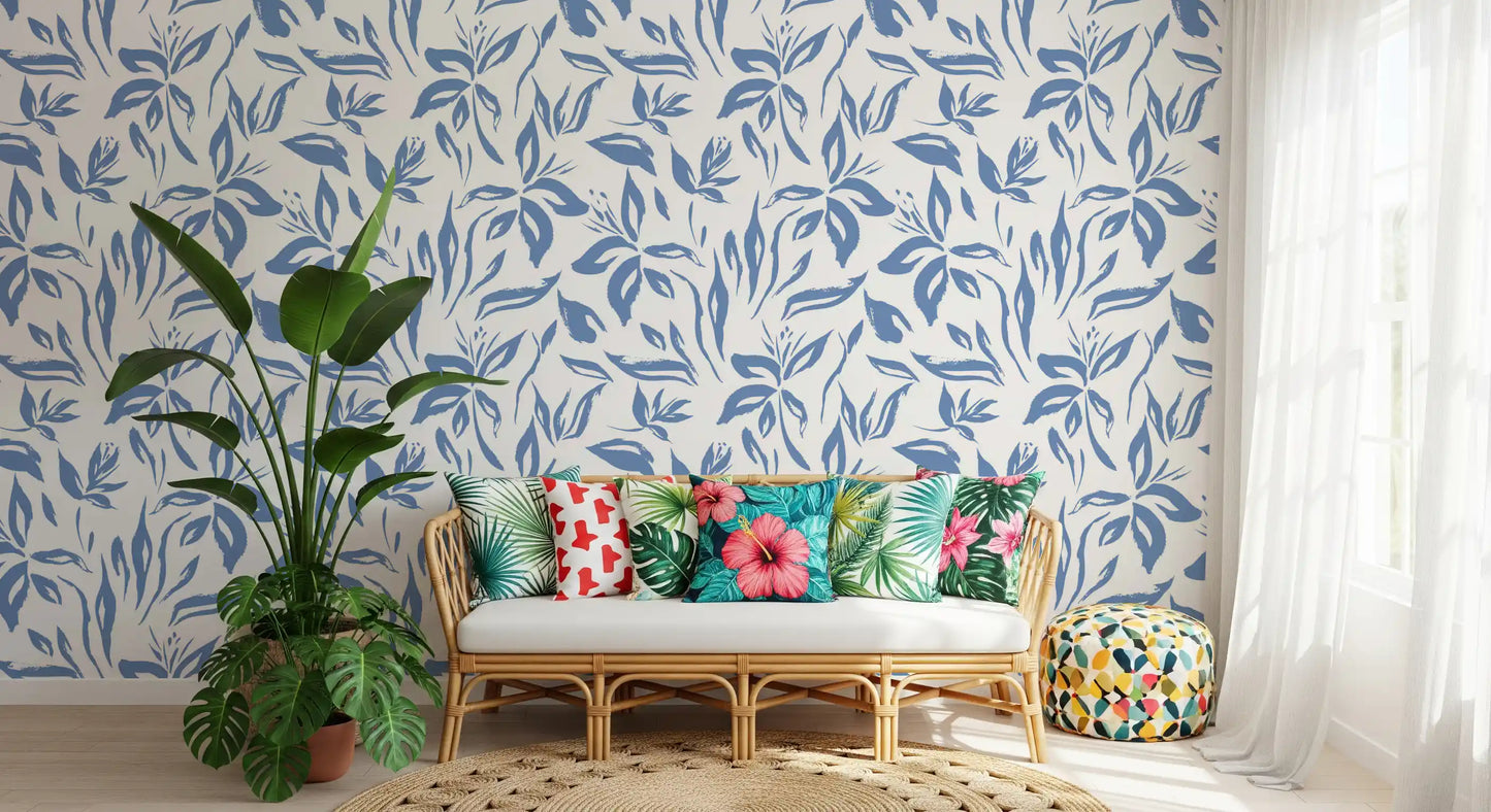 Azure Brushstroke Botanical Wallpaper⁠