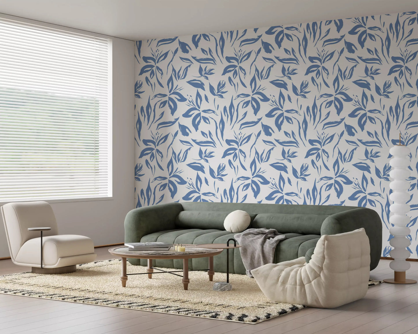Azure Brushstroke Botanical Wallpaper⁠