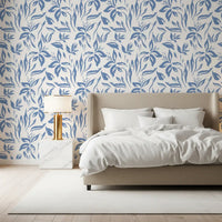 Azure Brushstroke Botanical Wallpaper⁠