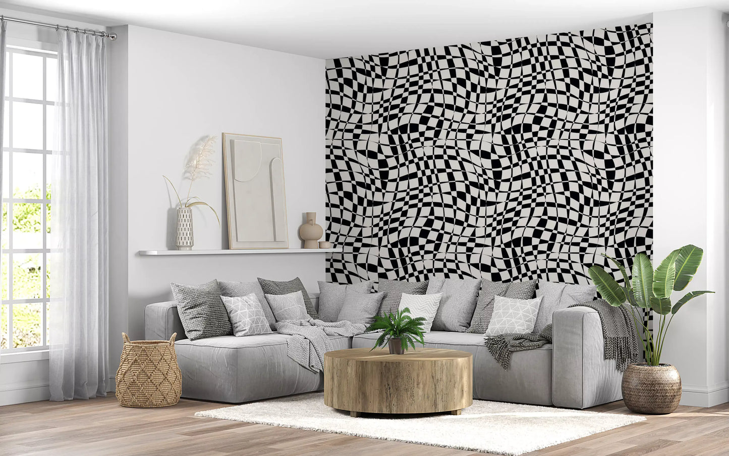 Warped Monochrome Checkerboard Wallpaper⁠