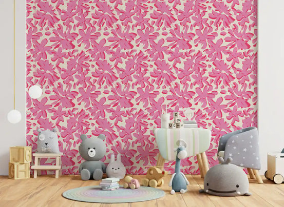Pink floral brushstrokes wallpaper adds a cheerful mood to a nursery GD11584
