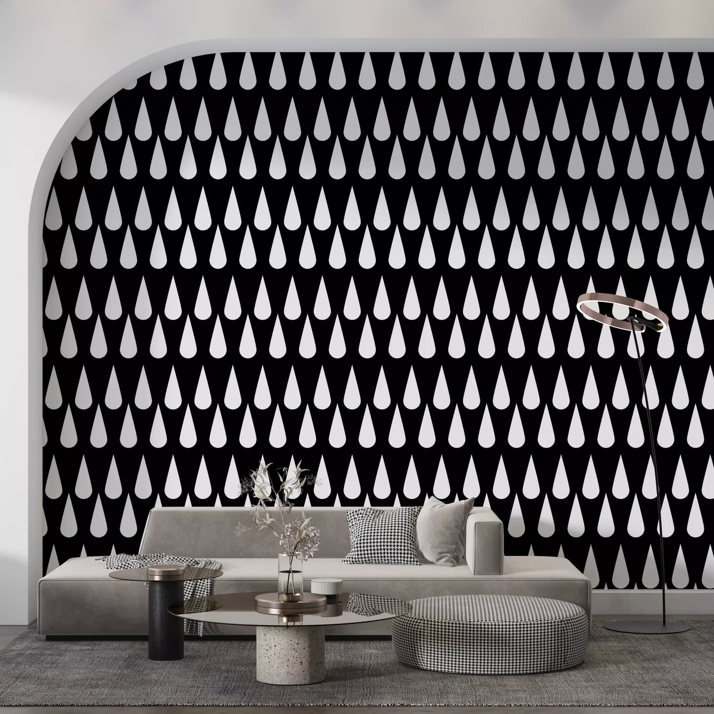 Minimalist Monochrome Raindrop Pattern Wallpaper⁠