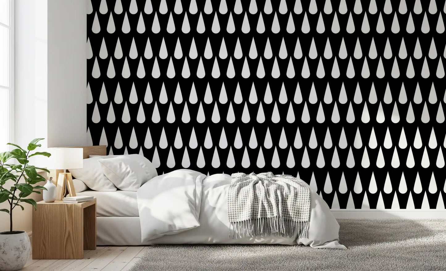 Minimalist Monochrome Raindrop Pattern Wallpaper⁠