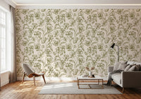 Vintage Botanical Line Art Floral Wallpaper⁠