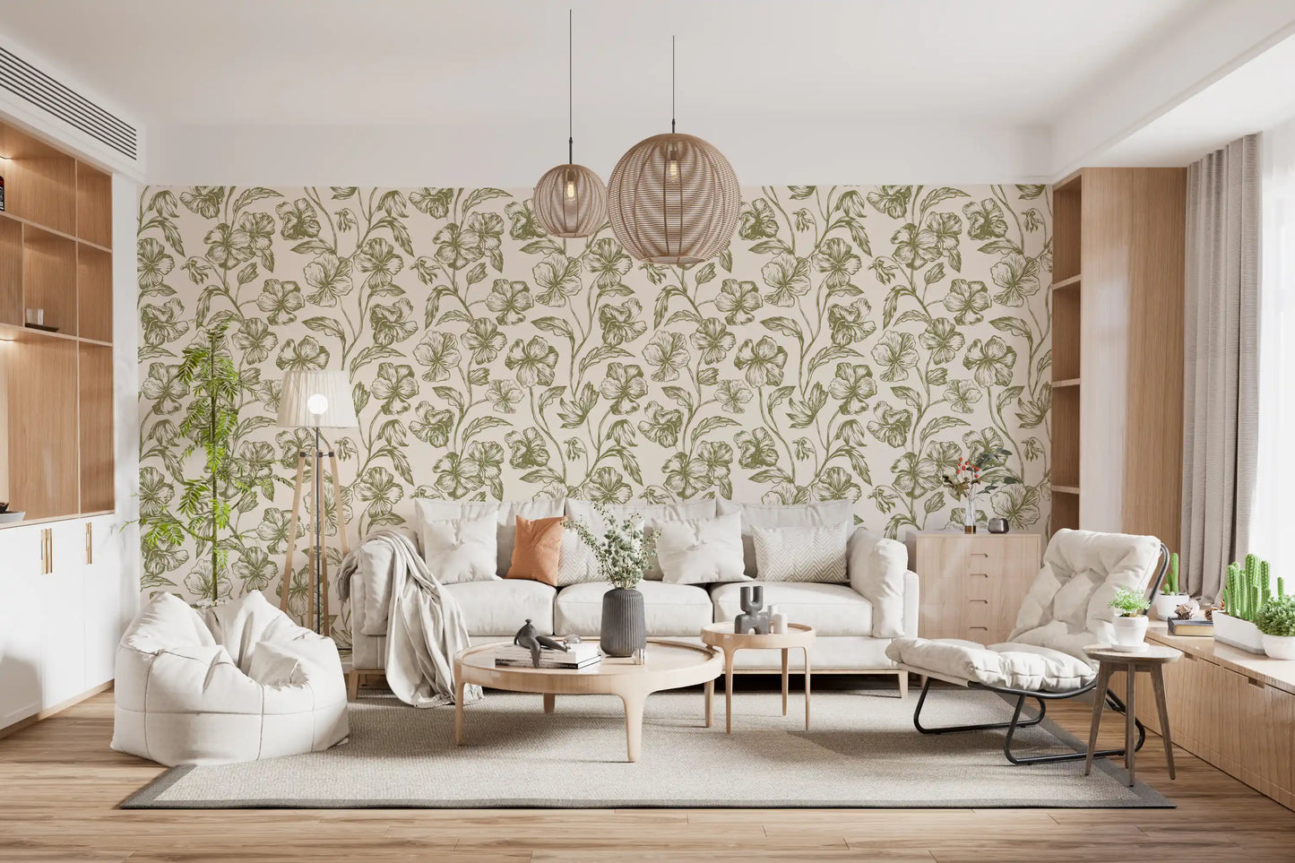 Vintage Botanical Line Art Floral Wallpaper⁠