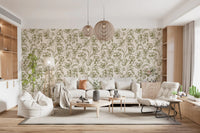 Vintage Botanical Line Art Floral Wallpaper⁠