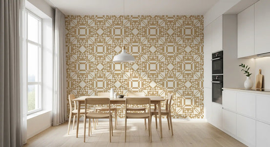 Golden Geometric Interlocking Pattern Wallpaper⁠