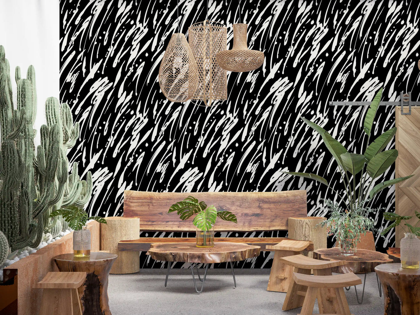 Monochrome Abstract Brushwork Wallpaper⁠