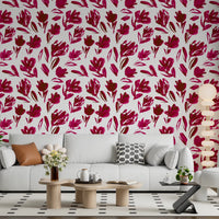 Vibrant Fuchsia Floral blooms on the wallpaper in a bold living room GD11599