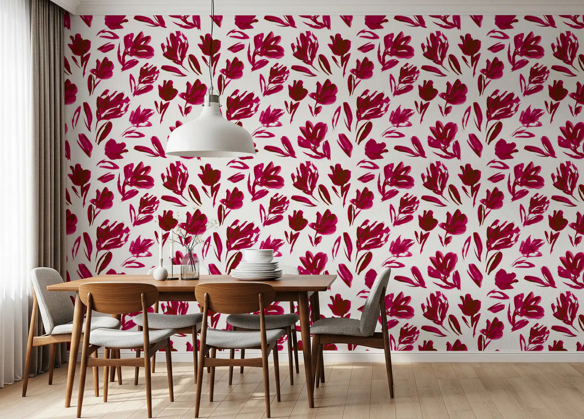 Bold fuchsia blooms scatter across the Vibrant Fuchsia Floral wallpaper GD11599