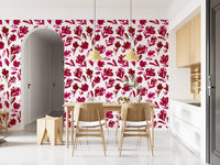 Clean white sits behind the wallpaper under vivid pink blooms GD11599