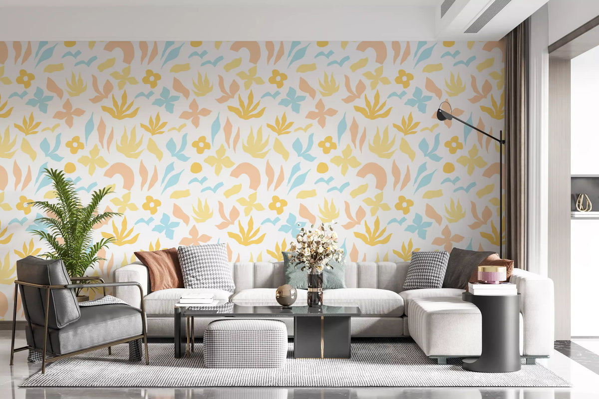 Clean white sits behind the wallpaper under scattered pastel shapes GD11600