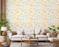 Little flowers and fronds dot the wallpaper in cheerful pastels GD11600