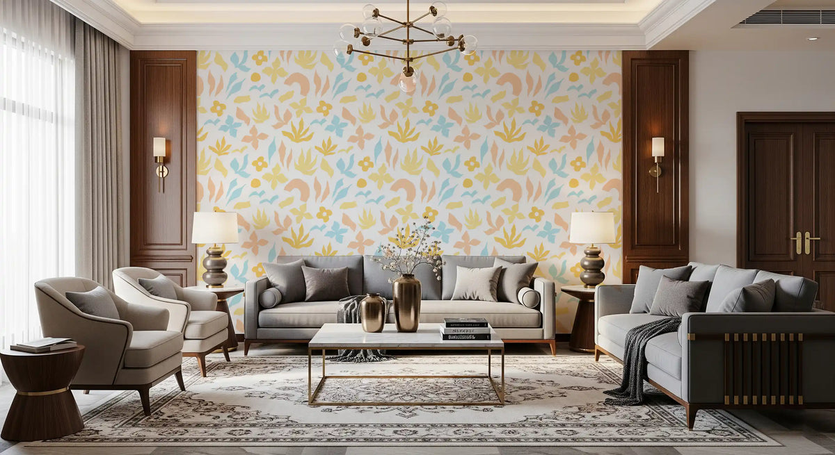 Simple cut-out leaves scatter across the Abstract Pastel Botanical wallpaper GD11600