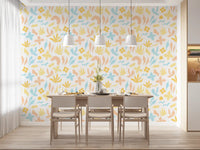 Peach and yellow blooms climb the wallpaper over a cheerful dining area GD11600