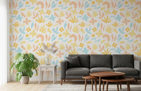 Abstract Pastel Botanical shapes brighten the wallpaper in a living room GD11600
