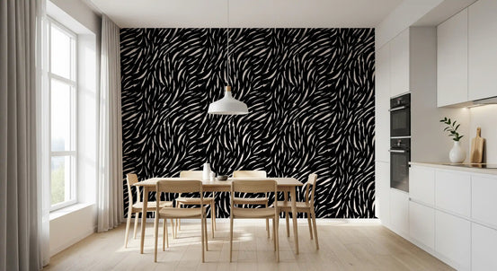 Minimalist Organic Lines sweep on the wallpaper in a calm dining room GD11603