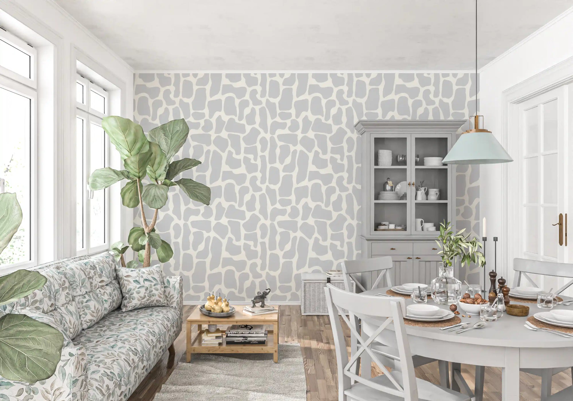 Minimalist Stone Mosaic softens the wallpaper in a calm living room GD11604