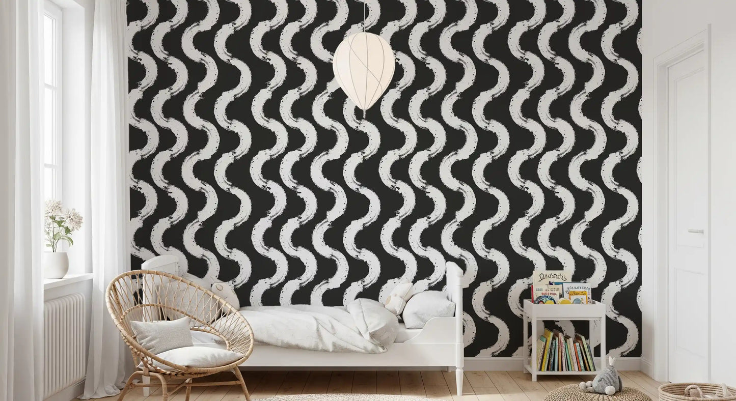 Monochrome Wavy Brushstroke Rhythm Wallpaper⁠