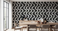 Monochrome Wavy Brushstroke Rhythm Wallpaper⁠
