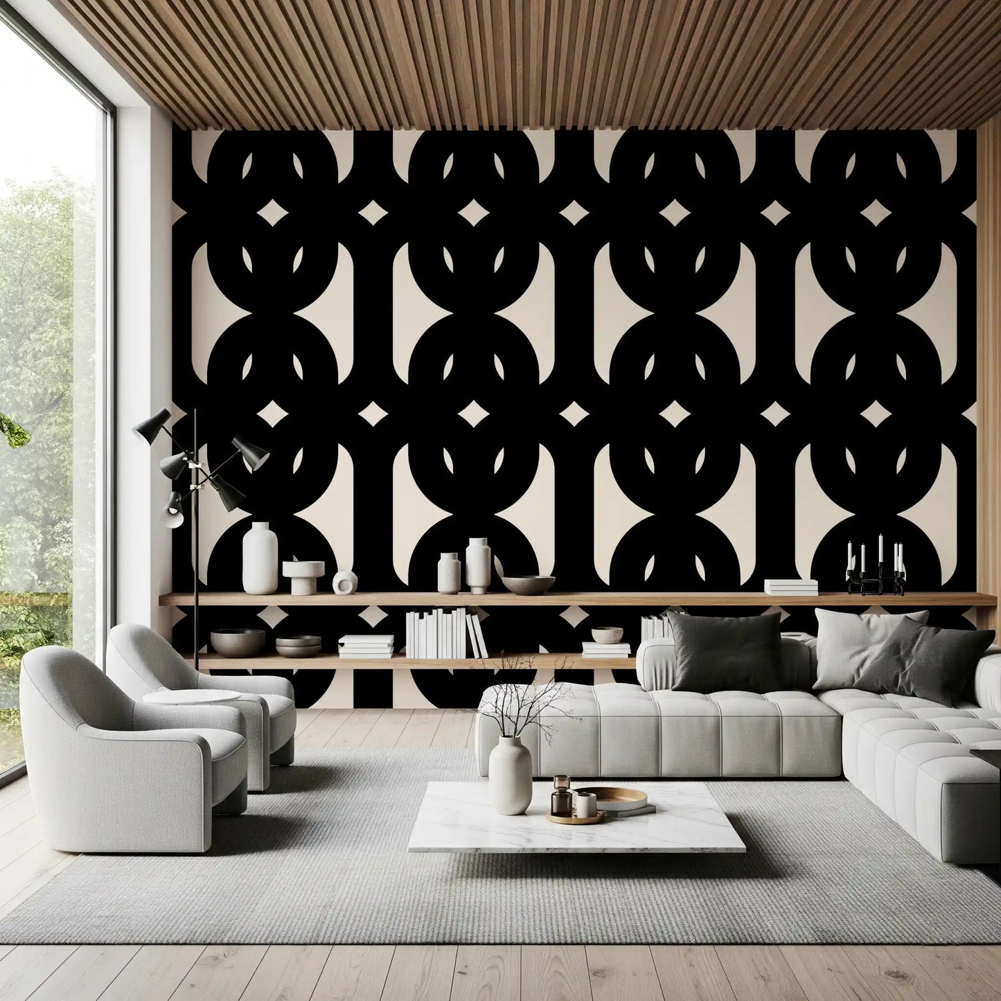 Graphic Modern Interlocking Pattern Wallpaper⁠