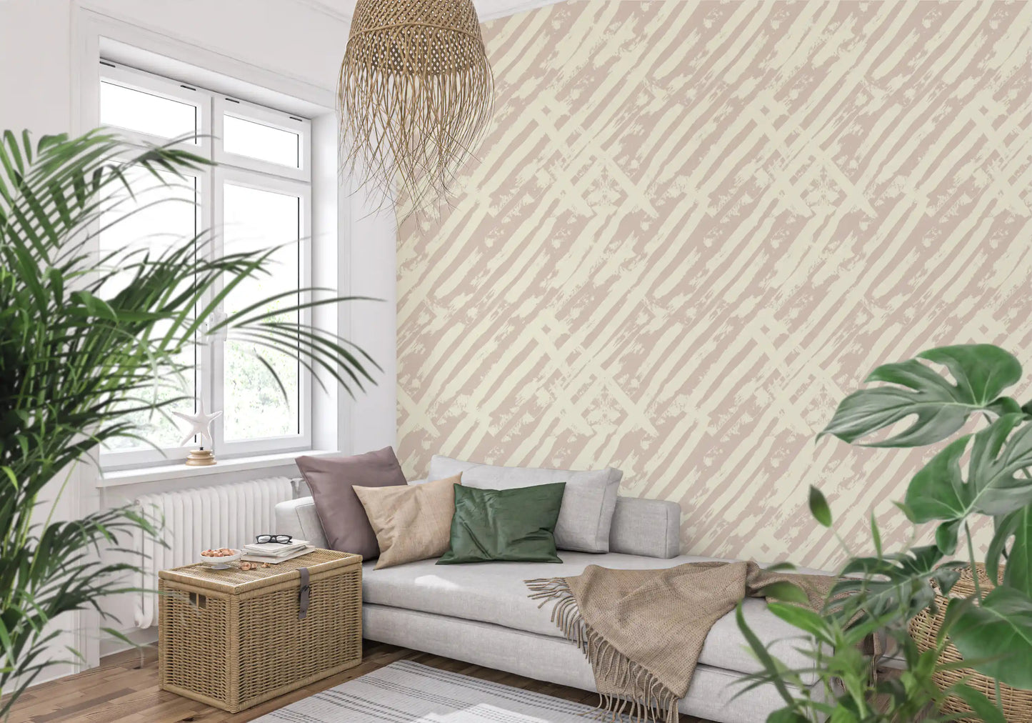 Cream Brushstroke Grid Wallpaper⁠